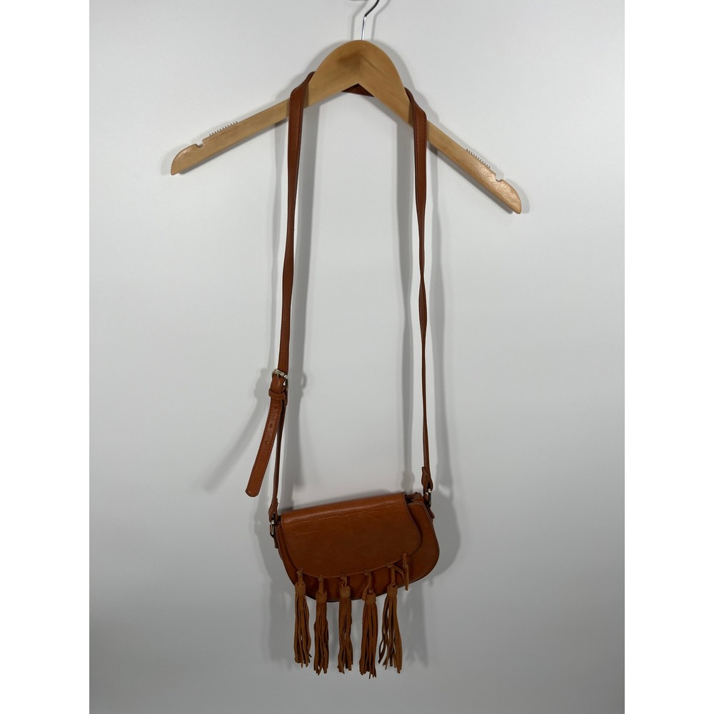 Womens Faux Leather Crossbody‎ Purse Brown Fringe Western Festival Boho Chic